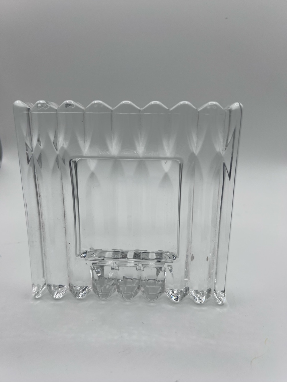 Vintage Clear Glass Photo Frame 2.25” Square Scalloped Ribbed Tabletop Decor
